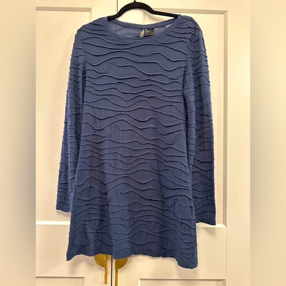 Bisou Bisou Textured Wave Mini Tunic Dress Slate Blue | Size L